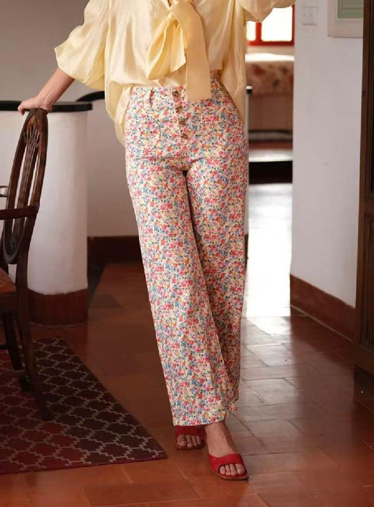 Jeans wide leg florais