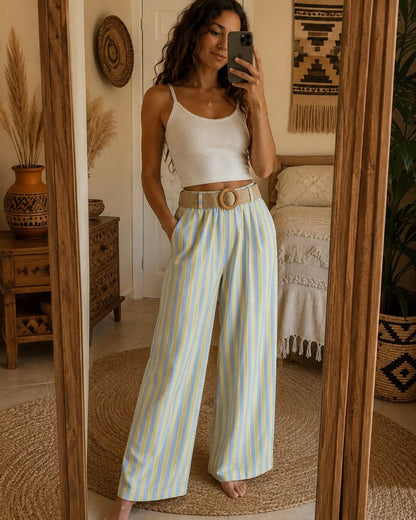 Pantalona riscas com cinto incluido