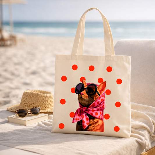 Tote bag "Glam Cat" – Elegância Felina com Bolinhas Vermelhas