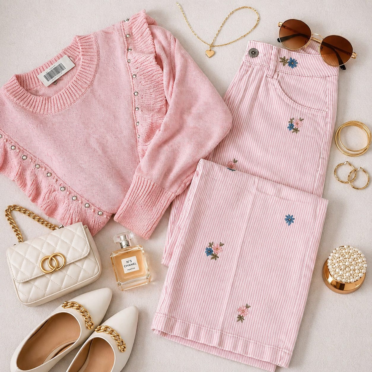 Calça jeans BORDADA riscas