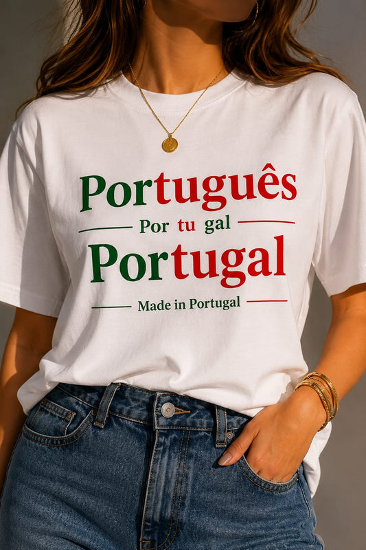 T-shirt personalizada "Português por tu, gal Portugal"