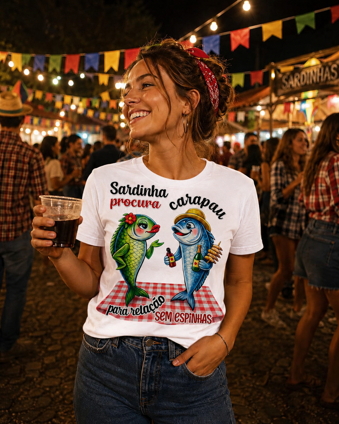 T-shirt personalizada "Sardinha procura Carapau para relação sem espinhas"